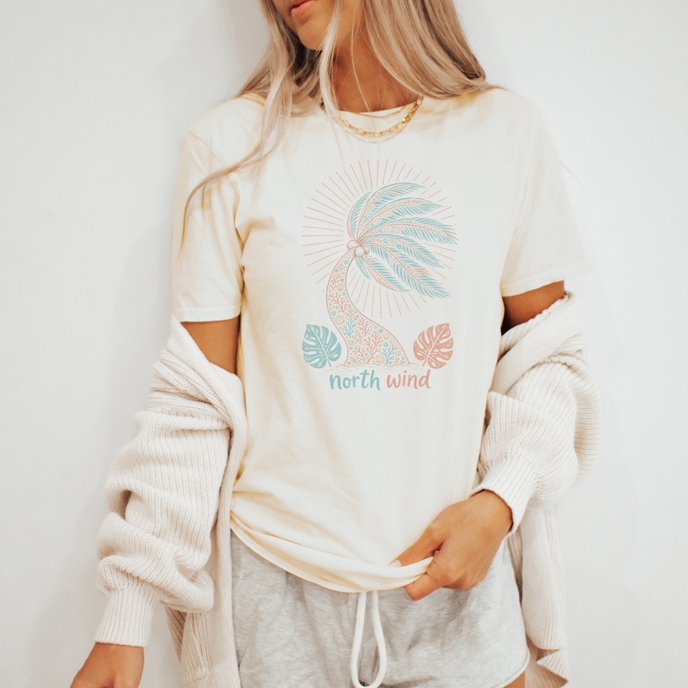 North Wind Feather Graphic Tee Boho Ornamental Design